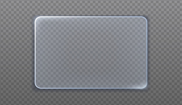 3d realistic vector icon. Transparent glass rectangular plate design mockup.