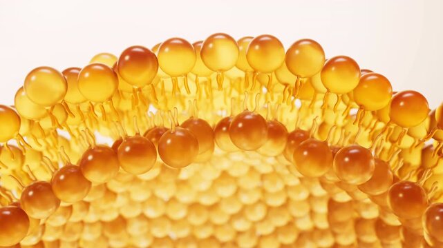 Transparent golden bilayer membrane structure, 3d rendering.