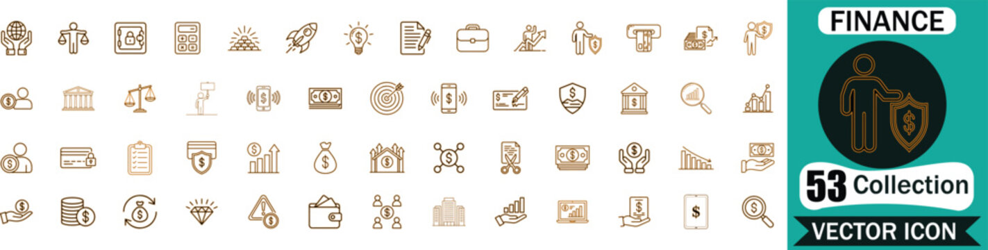 Banking and financial management icons for investment banking currency and wealth protection