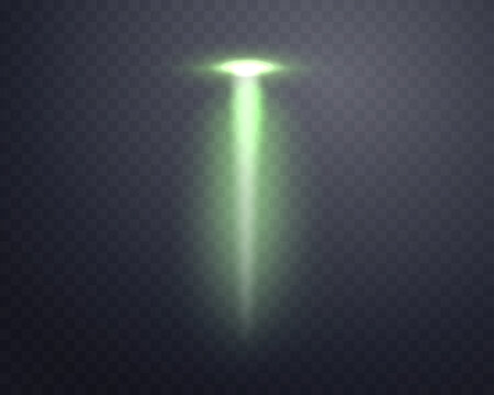 Illuminated green stage, glow flare effect. Bright beams of spotlights, lamp, vertical rays on transparent background. Vector illustration.