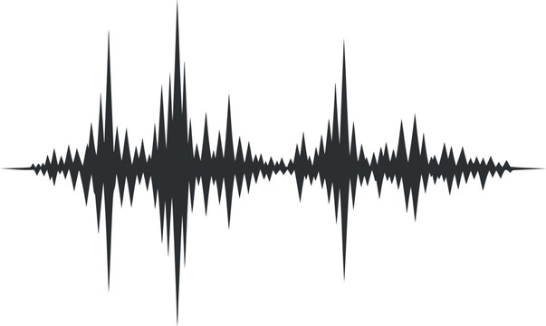 Abstract black and white sound wave graphic with fluctuating amplitude and frequency