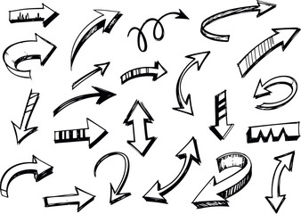 Fototapeta premium Collection of hand drawn arrows in various styles and directions on white background