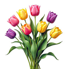 Fototapeta premium colorful tulip bouquet with vibrant blooms isolated on white background.