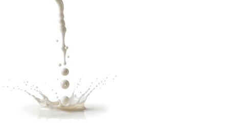 Milk Splash Crown Formation with Droplets Falling on White Background