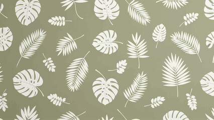 White Tropical Leaves Pattern Design Element. © alesana