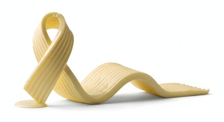 Yellow Ribbon Made of Butter Melting on White Background