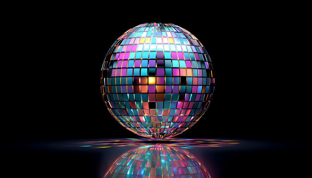 A large disco ball with lights a black background