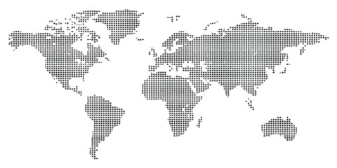Abstract pixelated dotted world map made of tiny geometric square blocks isolated vector illustration © GraphixEra