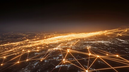 Celestial Networks: Illuminated Data Pathways Over Urban Nightscape