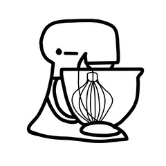 Obraz premium bakery machine cooking mixing kitchen organic line hand drawn black and white sihouelle outline 