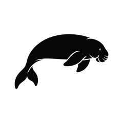 A minimalist black silhouette of a walrus swimming gracefully © firoj