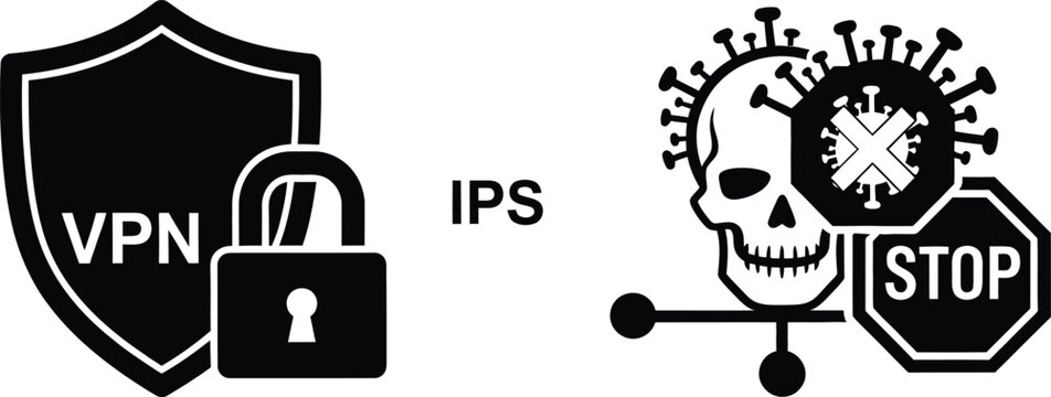 Cybersecurity concept with vpn ips and malware protection