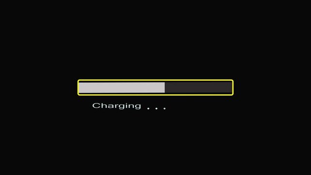 Loading bar Battery charging animation with progress status for website UI and app interface, blue digital uploader bar on black background