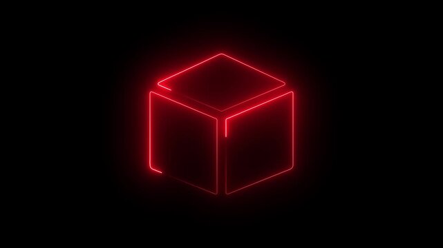 Glowing looping pentagonal neon square frame effect, black background. Technology Sign, Colorful Neon Figure On Black Background. 4k