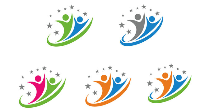 Abstract People Logos with Stars Colorful Vector Illustration