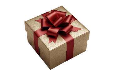 Fototapeta premium Gift box with golden floral pattern and red ribbon, presenting celebration and holiday surprise on transparent background