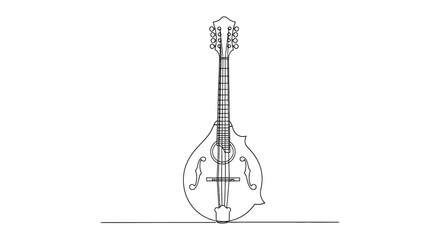 Naklejka premium Continuous line drawing of a mandolin, a traditional string musical instrument