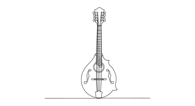 Continuous line drawing of a mandolin, a traditional string musical instrument