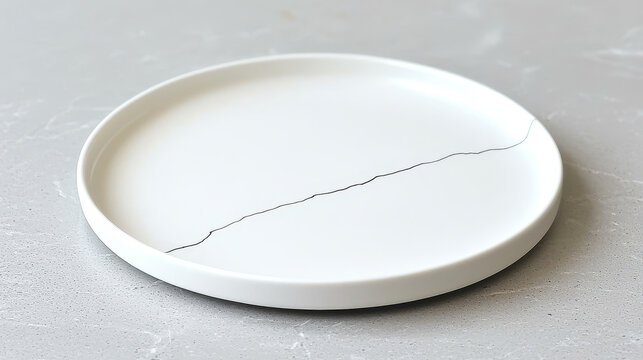 Subtle ceramic plate texture hairline fracture minimalist white dish round shape smooth surface modern tableware elegant simple neutral background