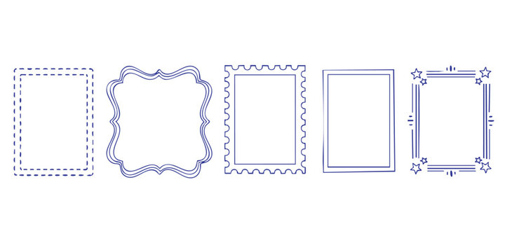 Collection of blue hand drawn sketch frames doodle borders and decorative text boxes vector illustration