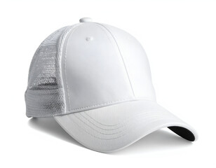 Fototapeta premium White mesh trucker hat with curved brim and adjustable back