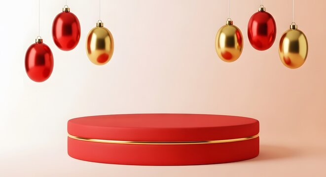 May day celebration concept with red and gold balloons and box