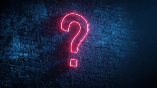 Mysterious wall with a large question mark on it, set against a dark, textured background, with dramatic lighting effects.