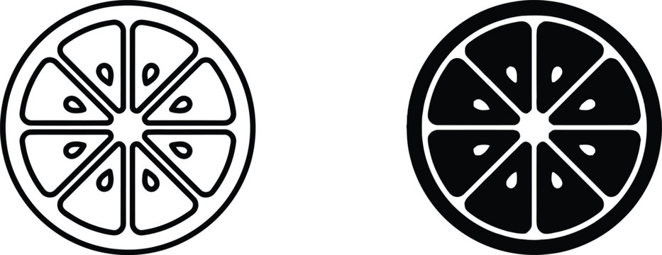 Outline and solid vector icon of lemon slice illustrations