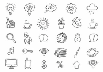 Fototapeta premium Collection of Simple Line Icons Representing Modern Technology and Communication Concepts