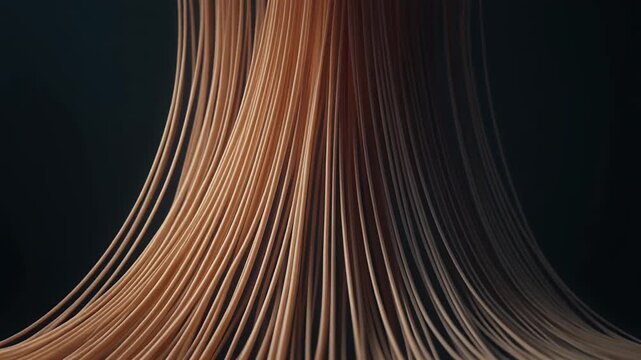 A close-up view of thin, wavy copper wires against a dark background.