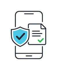 Mobile security and verified document icon on a smartphone outline
