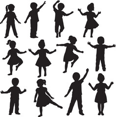 Children playing and dancing silhouette. Male and female kid activity. Good use for symbol, logo, web icon, mascot, sticker design, or any design you want