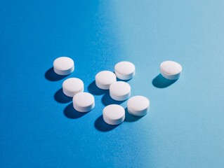 Pharmaceutical tablets on a blue background