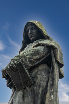 The statue of the philosopher Giordano Bruno in the square of Campo de Fiori in the heart of Rome, Italy