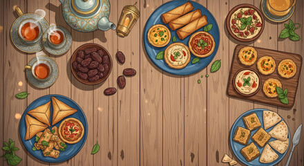 A delightful spread of Middle Eastern and Mediterranean cuisine, perfect for sharing and celebrating traditions