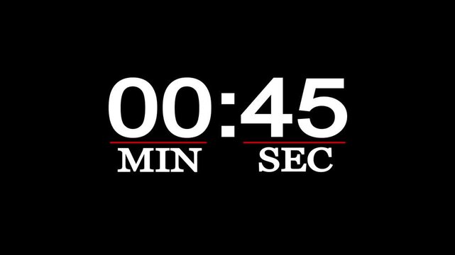 One minute 30 seconds animation from 0 to 90 seconds on transparent background. 1 minute and 30 seconds countdown timer animation. 4k video.