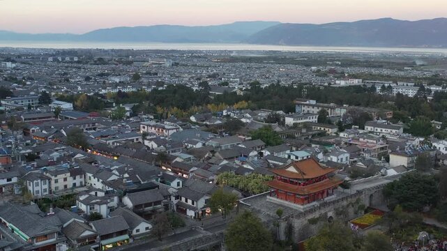Dali Ancient City Sunrise with Erhai Lake and Traditional Architecture