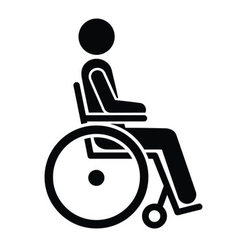 Iconic silhouette of a person in a wheelchair symbolizing accessibility mobility challenges and support for individuals with disabilities presented in a clean modern graphic style against a stark