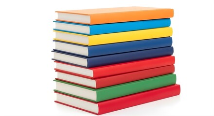 Vibrant stack of new educational books with blank covers, neatly arranged against a clean white background, symbolizing knowledge, study, and academic pursuits.