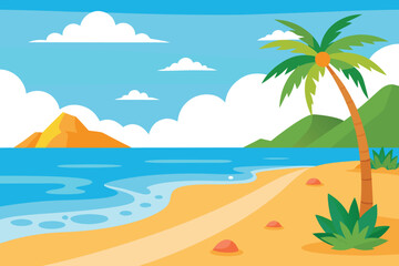 Obraz premium Tropical beach landscape with palm tree and ocean