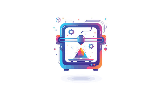 Neon gradient 3D printer icon vector