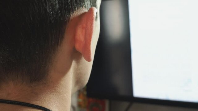 Call center, Customer support and man telemarketing consultant working on a computer screen for advice in SEO
