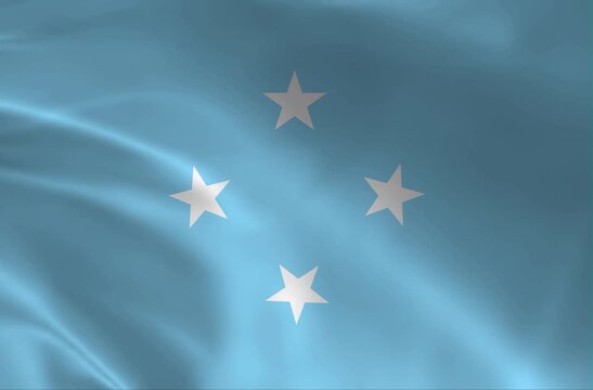 Waving Micronesia Flag Background: National Symbol with Four White Stars on Light Blue Silk Texture, 3D Realistic Banner