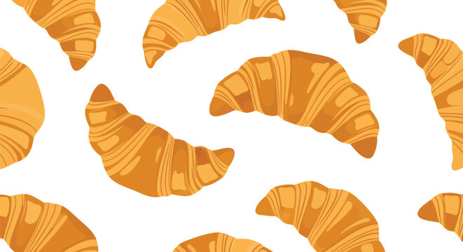 Seamless croissant food pattern vector for bakery packaging and cafe backgrounds
