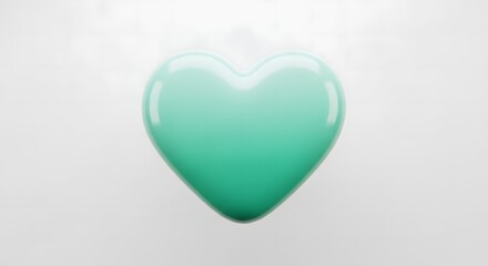 Obraz premium Glossy mint green heart shape 3d icon with realistic reflections on bright white background representing love romance and digital healthcare symbols