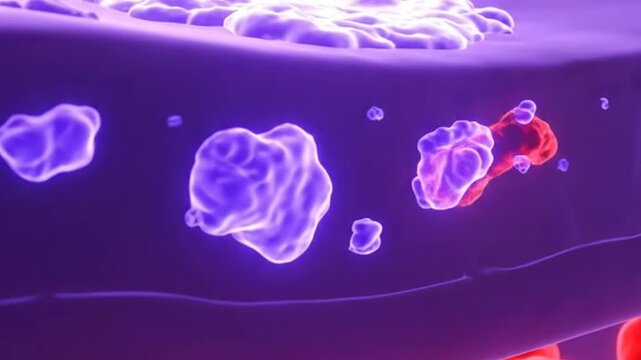 3D Medical Animation Illustrates Immune System Cells Interacting Within Bloodstream Under Microscopic View