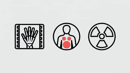 Fototapeta premium Medical icons set with xray hand radiation symbol and human body scan