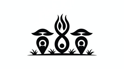 Fototapeta premium three abstract humanoid figures with flames and grass