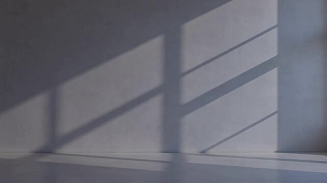 Minimalist white room with soft window shadows abstract light patterns on clean wall and floor serene interior design background for modern architecture calm atmosphere empty space