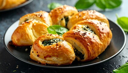 Spinach and Ricotta Puffs on a Plate Freshly Baked Ready to Eat Healthy and Delicious Pastries.